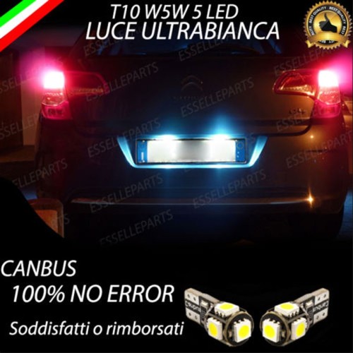 Coppia Luci Targa T10 W5W 5 LED canbus 6000K Bianco per Citroen C4 MK2 Pre-Restyling