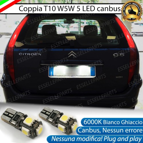 Coppia Luci Targa T10 W5W 5 LED canbus 6000K Bianco per Citroen C5 MK1 Pre-Restyling