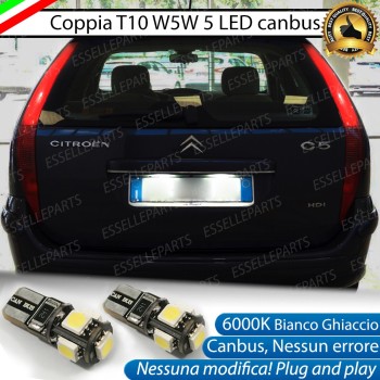 Coppia Luci Targa T10 W5W 5 LED canbus 6000K Bianco per Citroen C5 MK1 Pre-Restyling