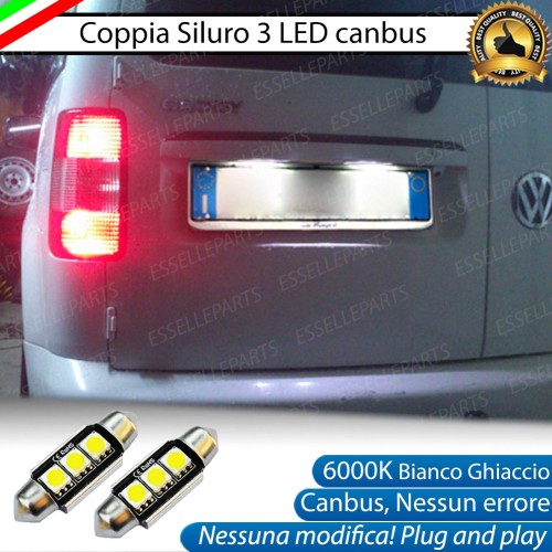 Coppia lampade siluro 3 LED Luci Targa Canbus 6000K per VW Caddy MK3 Pre-Restyling