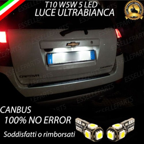 Coppia Luci Targa T10 W5W 5 LED canbus 6000K per Chevrolet Captiva Pre-Restyling