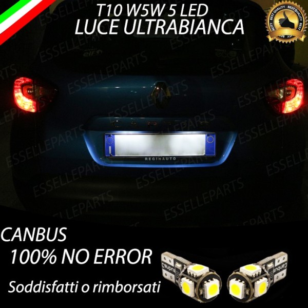 Coppia Luci Targa T10 W5W 5 LED canbus 6000K Bianco per Renault Captur Pre-Restyling