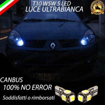 Coppia luci di posizione T10 W5W 5 LED canbus 6000K Bianco per Renault Clio MK2 Pre-Restyling