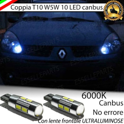 Coppia luci di posizione T10 W5W 10 LED canbus da 6000K Bianco 660 Lumen per Renault Clio 2 Pre-Restyling