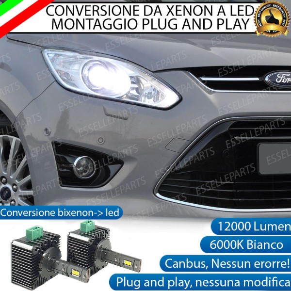 Coppia Lampade D3S LED Da Xenon A LED 12000 Lumen 6000K Ford C-Max MK2