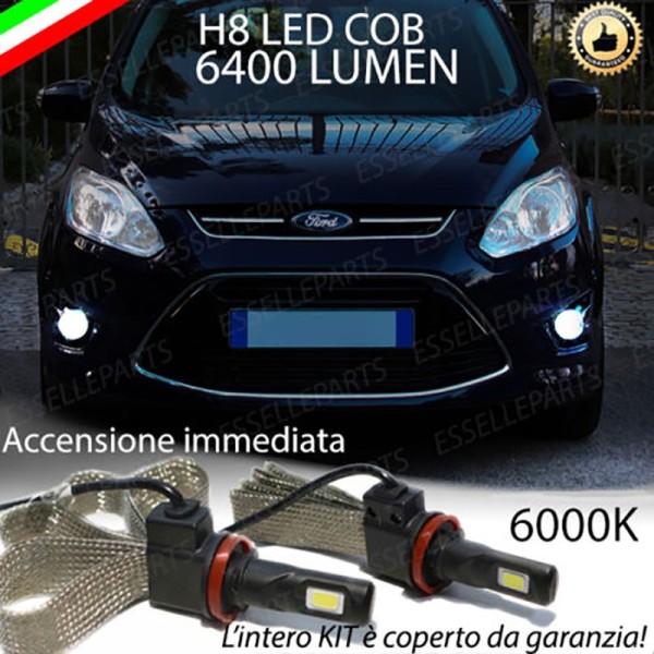 Kit Full LED H8 6400 Lumen 6000K bianco Fendinebbia Ford C-Max MK2 Fino al 2014