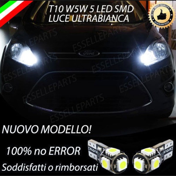 Coppia luci di posizione T10 W5W 5 LED canbus 6000K Bianco per Ford C-Max MK2 Fino al 2014