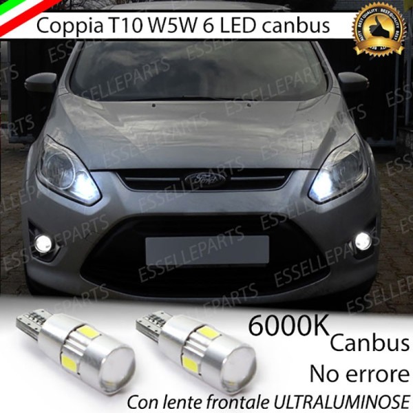 Coppia luci di posizione T10 W5W 6 LED canbus da 6000K Bianco 400 Lumen per Ford C-Max MK2 Fino al 2014