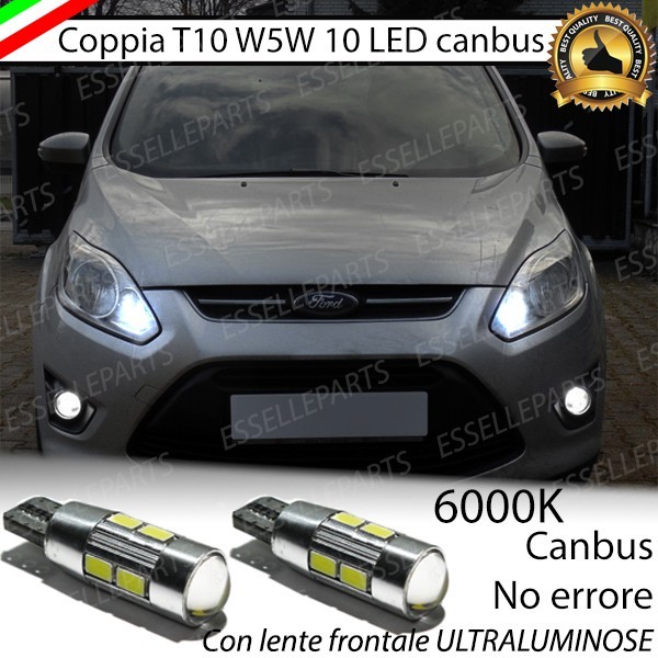 Coppia luci di posizione T10 W5W 10 LED canbus da 6000K Bianco 660 Lumen per Ford C-Max MK2 Fino al 2014