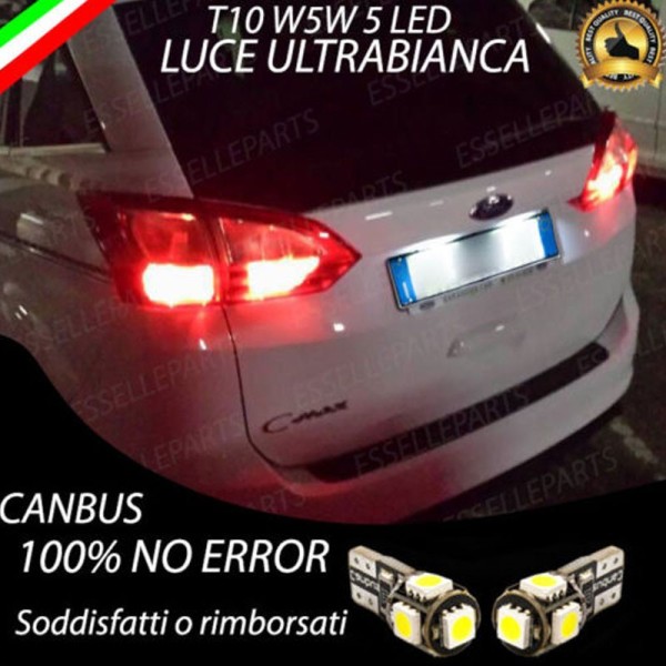 Coppia Luci Targa T10 W5W 5 LED canbus 6000K Bianco per Ford C-Max MK2 Fino al 2014