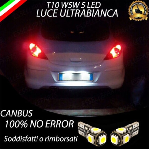 Coppia Luci Targa T10 W5W 5 LED canbus 6000K Bianco per Opel Corsa D Fino al 2010