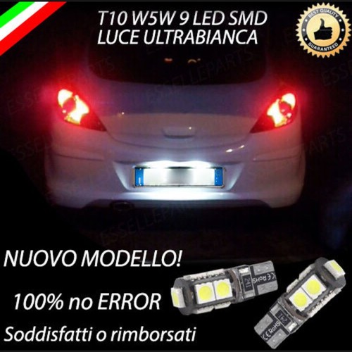 Coppia Luci Targa T10 W5W 9 LED canbus 6000K Bianco per Opel Corsa D Fino al 2010