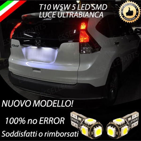 Coppia Luci Targa T10 W5W 5 LED canbus 6000K Bianco per Honda CR-V MK4 Fino al 2014