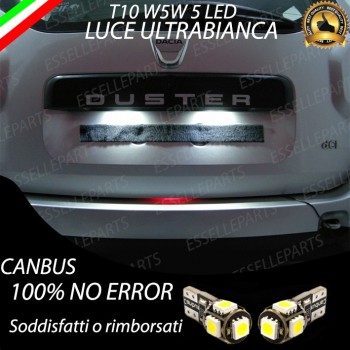 Coppia Luci Targa T10 W5W 5 LED canbus 6000K Bianco per Dacia Duster Pre-Restyling
