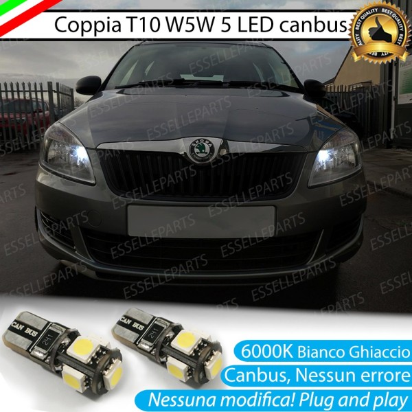 Luci posizione T10 W5W 5 LED canbus 6000K Skoda Fabia 2 Fino al 2010