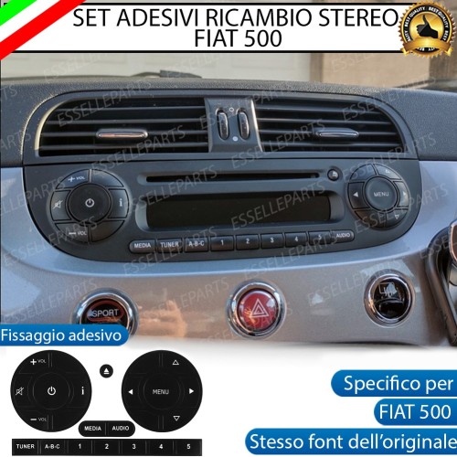 Set Ricambio Per Tasti Autoradio Stereo Originale Per Fiat 500 Adesivi