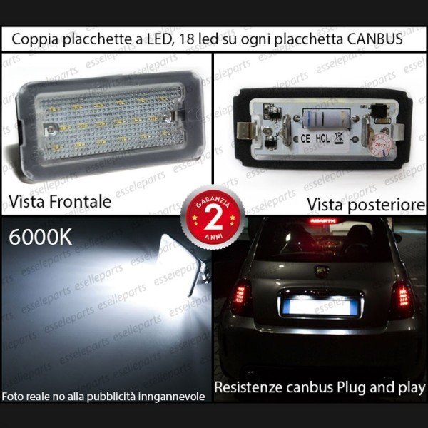 Coppia Placchette Targa 18 LED Complete Canbus 6000K Bianco Fiat 500 pre-restyling