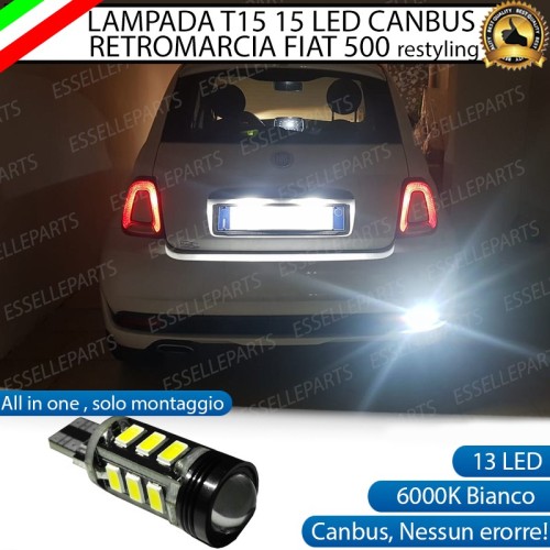 Lampada LED Retromarcia T15 13 LED Canbus 6000K con lente Fiat 500 Restyling