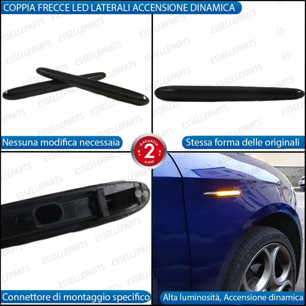 Placchette Dinamiche Nero Fumè Laterali 48 LED Per Frecce Per Alfa Romeo Giulietta