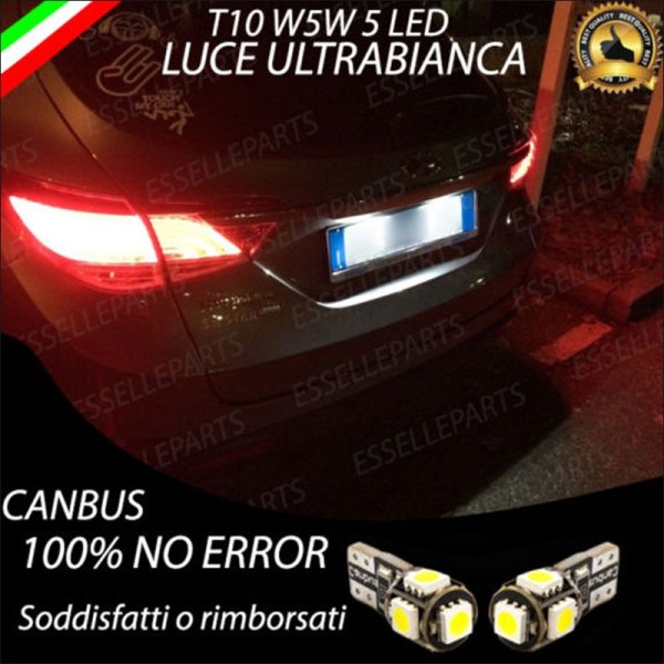 Coppia Luci Targa T10 W5W 5 LED canbus 6000K Bianco per Hyundai I40 Fino al 2013