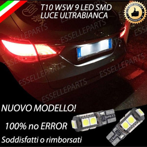 Coppia Luci Targa T10 W5W 9 LED canbus 6000K Bianco per Hyundai I40 Fino al 2013