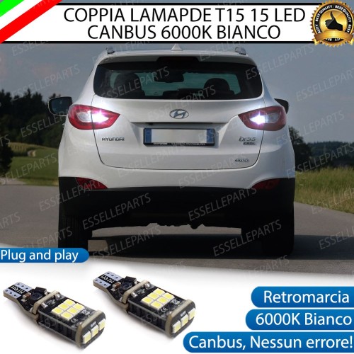 Coppia Lampade 15 LED Retromarcia T15 1200 LM Canbus 6000K Hyundai IX35 Fino al 2013