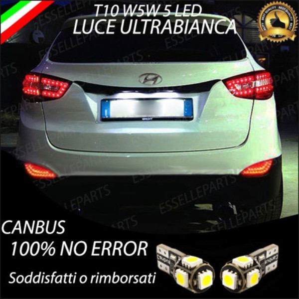 Coppia Luci Targa T10 W5W 5 LED canbus 6000K Bianco per Hyundai IX35 Fino al 2013