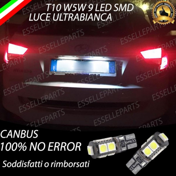 Coppia Luci Targa T10 W5W 9 LED canbus 6000K Bianco per Hyundai IX35 Fino al 2013