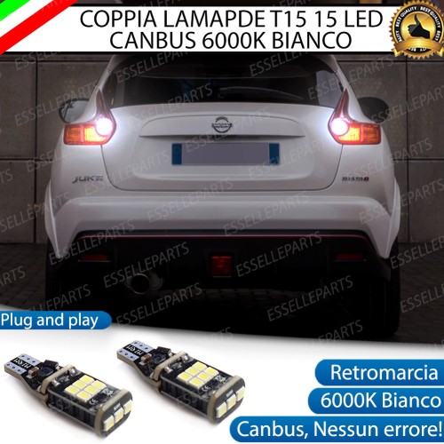 Coppia Lampade 15 LED Retromarcia T15 1200 Lumen Canbus 6000K Nissan Juke Fino 2013