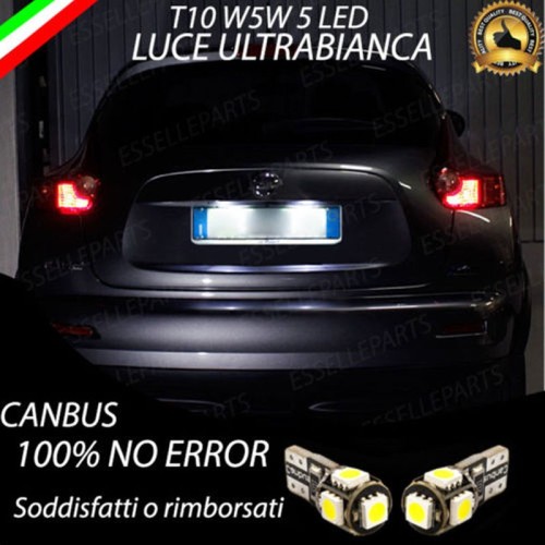 Coppia Luci Targa T10 W5W 5 LED canbus 6000K Bianco per Nissan Juke Fino al 2013