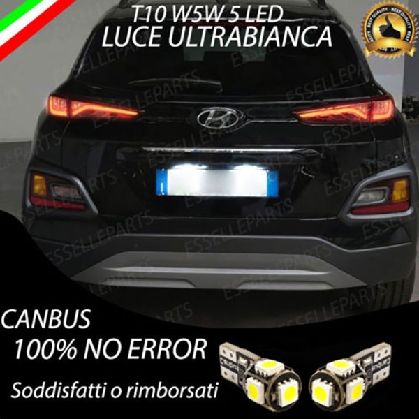 Coppia Luci Targa T10 5 LED canbus 6000K Bianco Hyundai Kona Electric Pre-Restyling