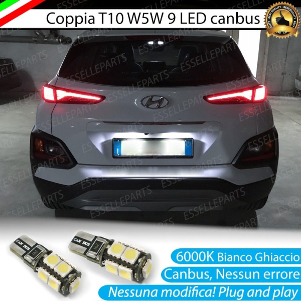 Coppia Luci Targa T10 9 LED canbus 6000K Bianco Hyundai Kona Electric Pre-Restyling