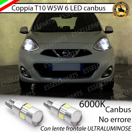 Coppia luci posizione T10 W5W 6 LED canbus 6000K Nissan Micra 4 Fino al 05/2013