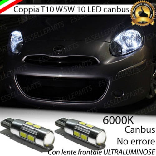 Coppia luci posizione T10 W5W 10 LED canbus 6000K Nissan Micra 4 Fino al 05/2013