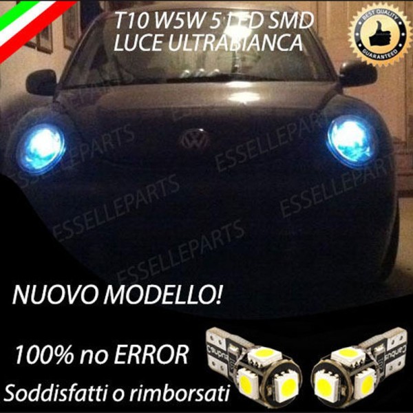 Coppia luci posizione T10 W5W 5 LED canbus 6000K VW New Beetle 1 Fino al 06-2005