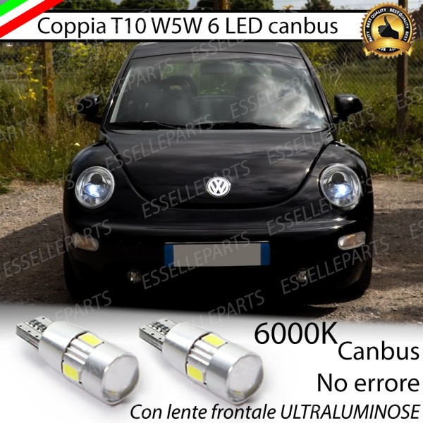 Coppia luci posizione T10 W5W 6 LED canbus 6000K VW New Beetle 1 Fino al 06/2005