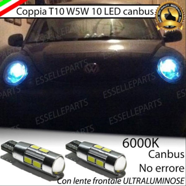 Coppia luci posizione T10 W5W 10 LED canbus 6000K VW New Beetle 1 Fino al 06/2005