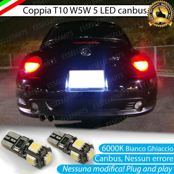 Coppia Luci Targa T10 5 LED canbus 6000K Bianco VW New Beetle 1 Fino al 06-2005
