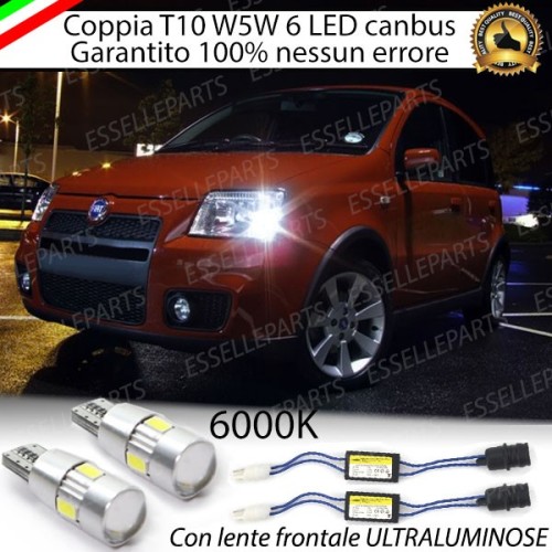 Coppia luci di posizione T10 W5W 6 LED canbus 6000K Bianco Fiat Panda MK2 169