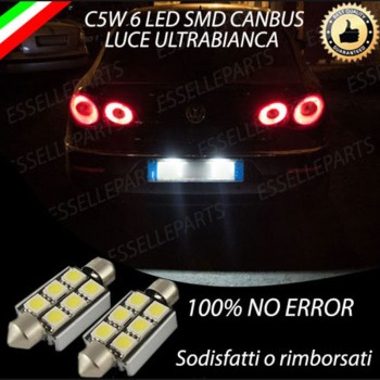 Coppia lampade siluro 6 LED Luci Targa Canbus 6000K VW Passat CC Pre-Restyling