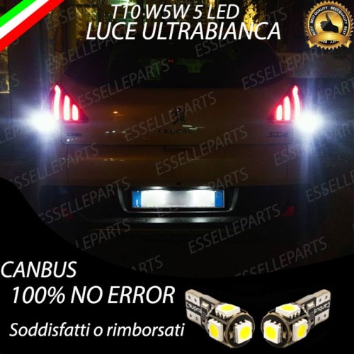 Coppia Luci Targa T10 W5W 5 LED canbus 6000K Bianco per Peugeot 3008 Pre-Restyling