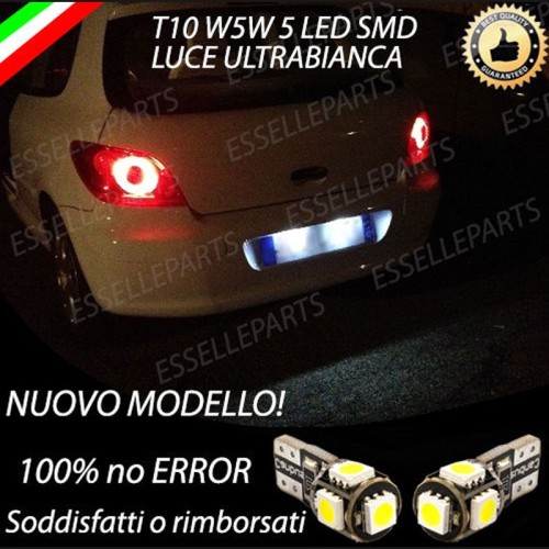Coppia Luci Targa T10 W5W 5 LED canbus 6000K Bianco per Peugeot 307 Pre-Restyling