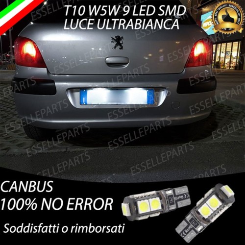 Coppia Luci Targa T10 W5W 9 LED canbus 6000K Bianco per Peugeot 307 Pre-Restyling