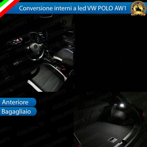 Kit LED Interni Anteriore + Placchetta Completa Da 18 LED Bagagliaio Vw Polo Aw1