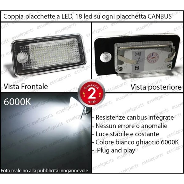 Coppia Placchette Targa LED Complete Da 18 LED Canbus 6000K Bianco Audi Q7