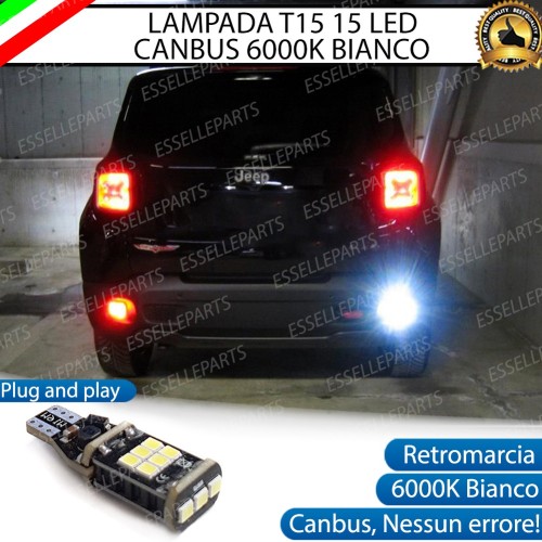Luce Retromarcia 15 LED T15 W16W Canbus 6000K Bianco Jeep Renegade Fino al 2018
