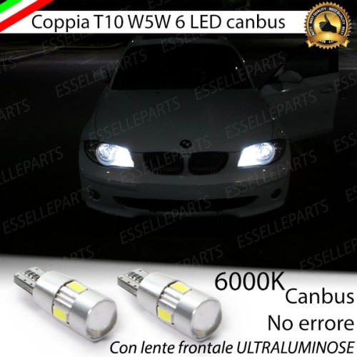 Coppia luci di posizione T10 W5W 6 LED canbus 6000K Bmw Serie 1 E87 E88 E81 E82