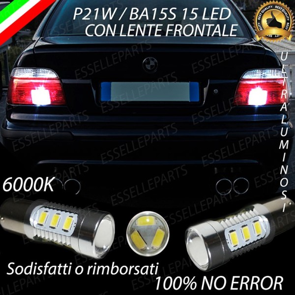 Coppia Lampade LED Retromarcia Da 15 LED Canbus 6000K Bmw Serie 5 E39 Con Lente Frontale