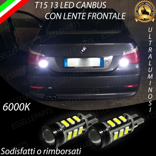 Coppia lampade 13 LED Retromarcia T15 con lente 6000K Bmw Serie 5 E60 E61 Dal 04/2007