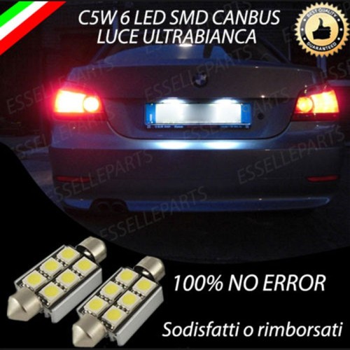 Coppia lampade siluro 6 LED Luci Targa Canbus 6000K Bmw Serie 5 E60 E61 Dal 04-2007